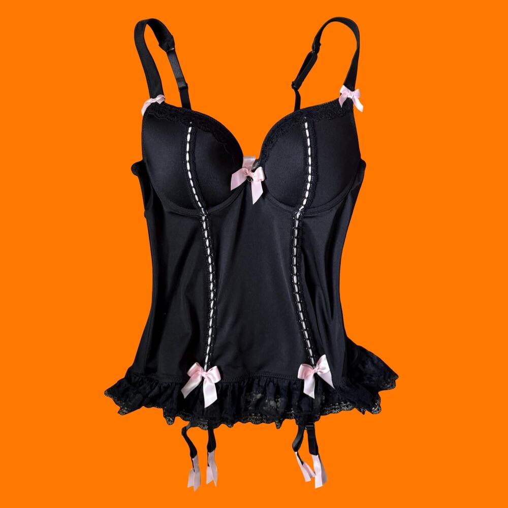 00's vintage black and pink bowtie y2k lingerie corset top bustier 36B/34C